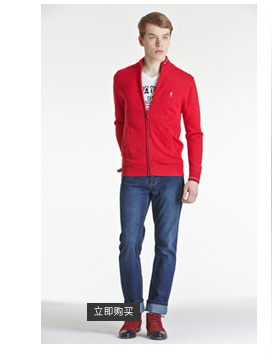 与狼共舞2014春装新款<em>男士立领开衫</em>拉链<em>羊毛</em>