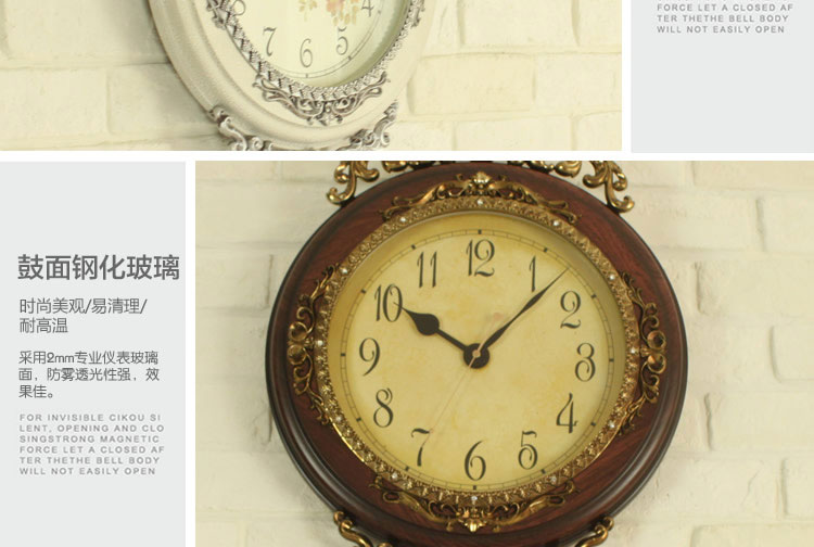 
                                        丽盛田园摆钟创意时尚挂钟静音欧式田园仿古客厅石英钟表摆钟个性时钟挂表挂钟圆形钟表 白色                