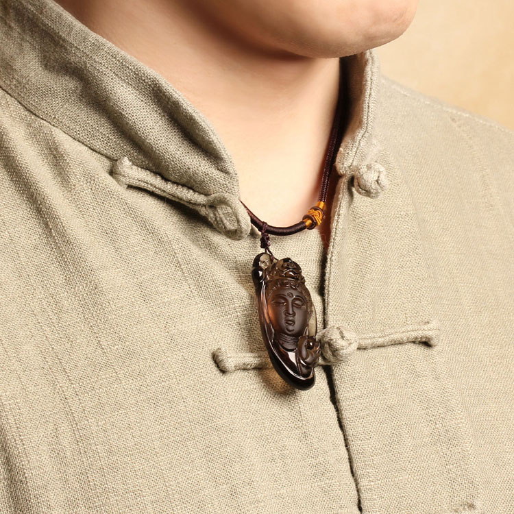 一生一石3A级天然茶水晶平安观音吊坠【价格