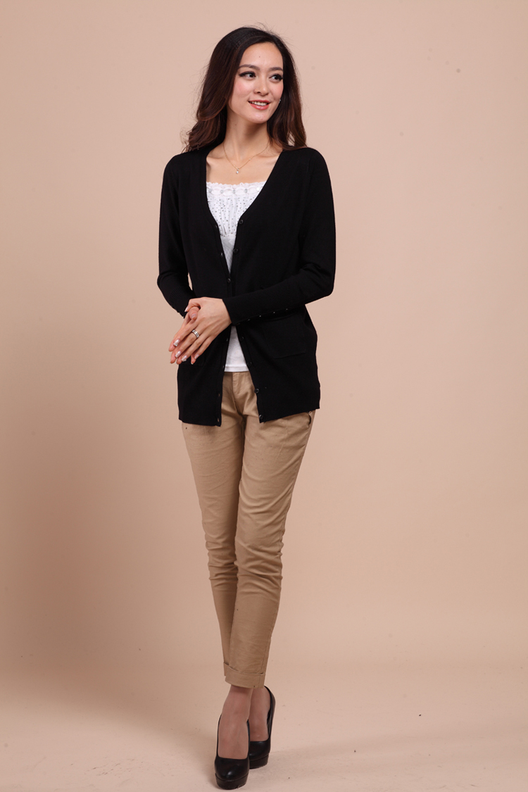 淘特<em>暖</em>2014春装新款女装<em>羊绒</em>衫带兜<em>开衫</em> V领