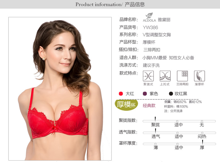 ALDOLA雅黛丽<em>3/4号</em>厚模杯U型蕾丝边聚拢收