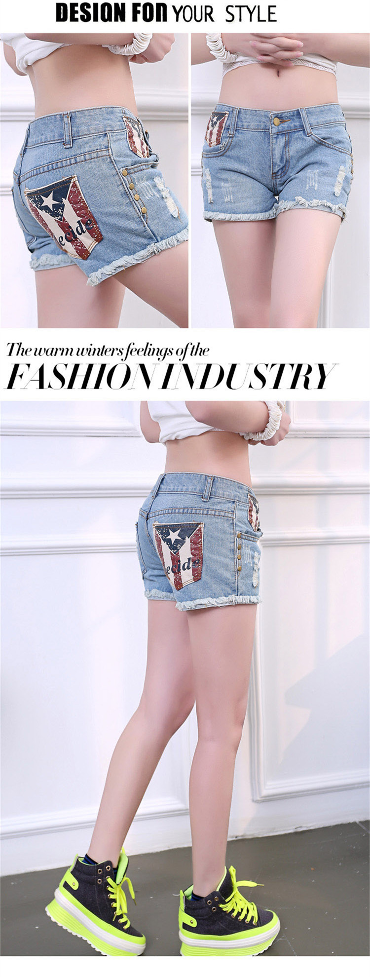 琪 2014新款<em>韩版</em>女装大码<em>高腰</em>牛仔<em>短裤</em>贴<em>布</em> 夏