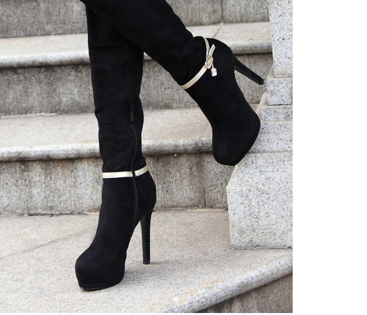小圆头高筒靴 弹力布女靴子高筒靴