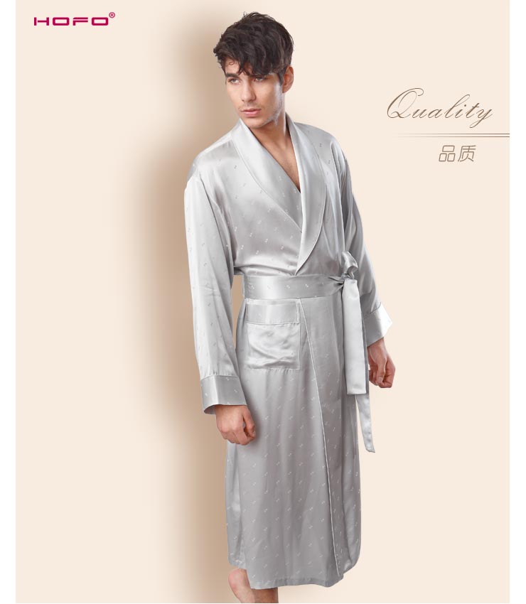 HOFO时尚真丝素色提花<em>男士睡袍</em>典雅奢华桑蚕