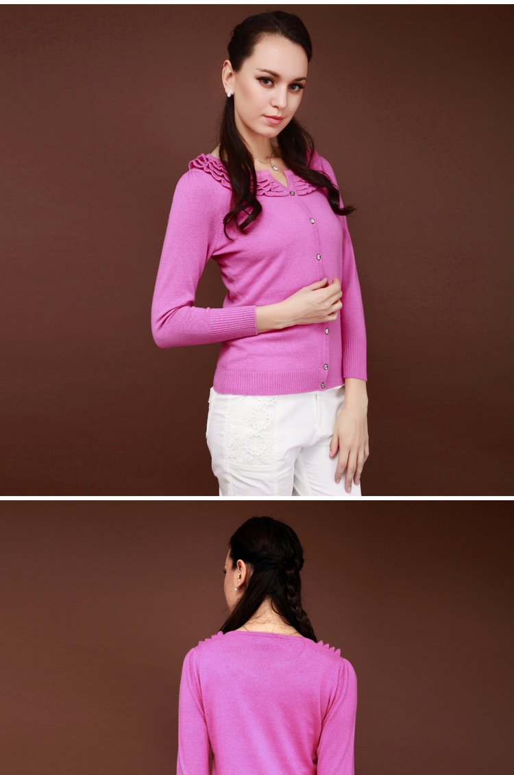 00%纯山羊绒 2014春装新款淑女修身<em>开衫</em> 荷花