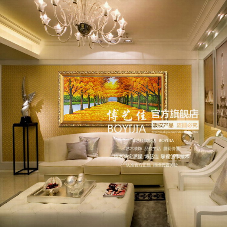 
                                        博艺佳 【黄金大道】家居装饰画纯手绘油画欧式花卉油画 高档有框画门厅餐厅走廊装饰画 宫殿金框 60*120CM                
