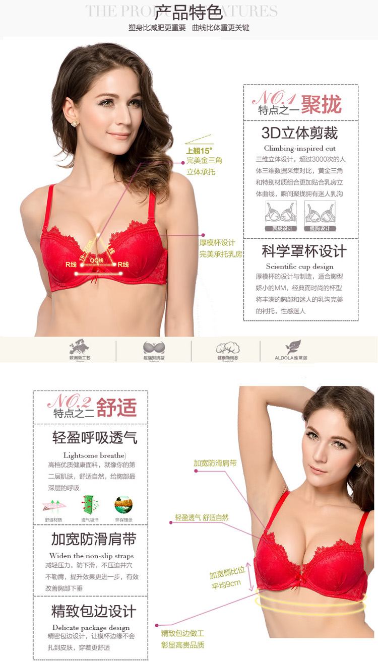 ALDOLA雅黛丽<em>3/4号</em>厚模杯U型蕾丝边聚拢收