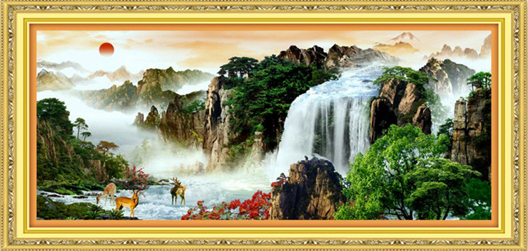 华庭丽娜LT机绣成品十字绣 旭日东升流水生财