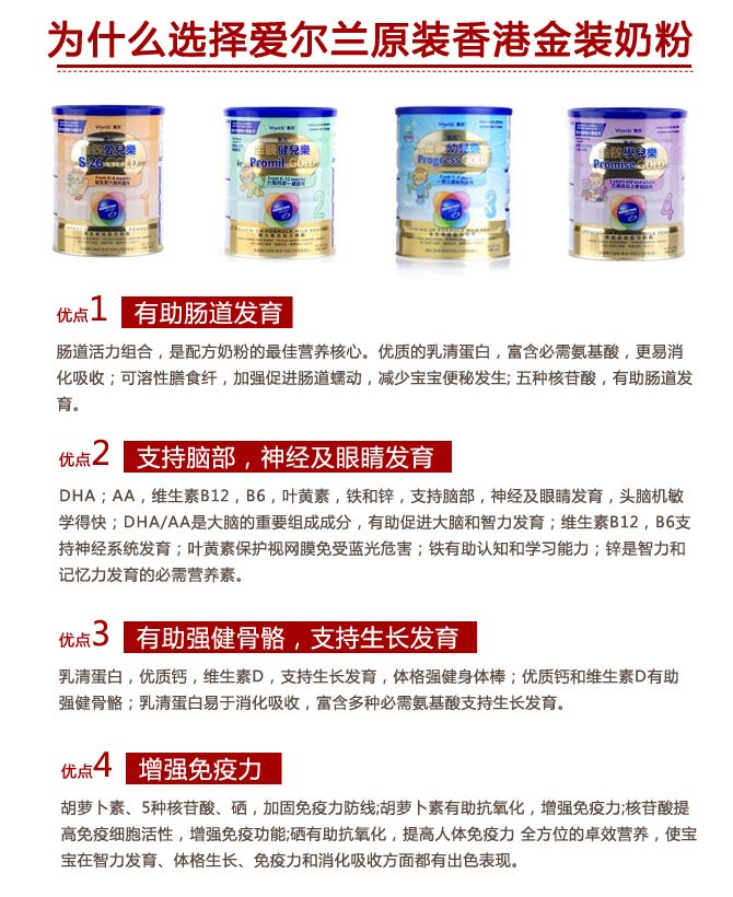 港版惠氏奶粉 Wyeth 金装爱儿乐1段 (0-6个月)