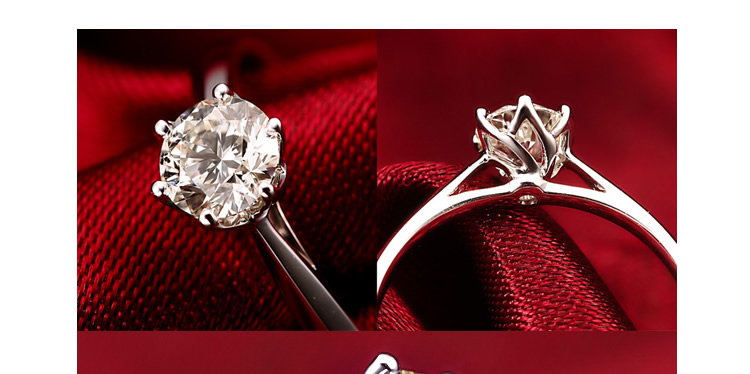 CRD克徕帝 18K白金钻石戒指结婚钻戒 经典六