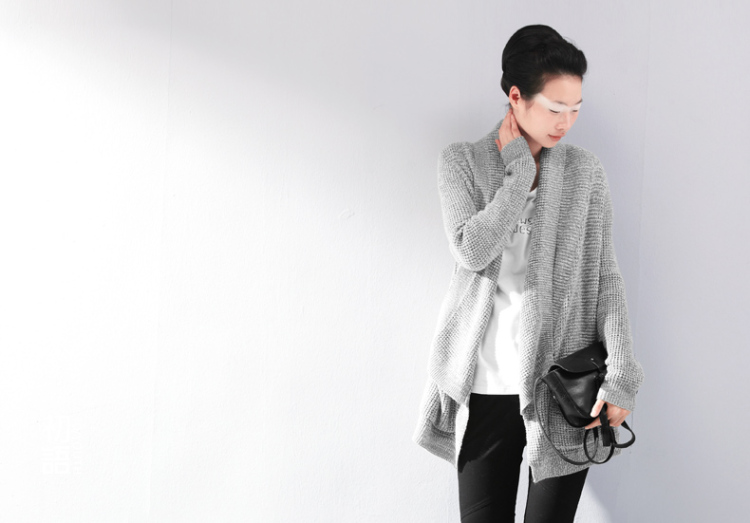 初语2014春季新款<em>女装</em>中长毛织<em>外套开衫</em>毛衣