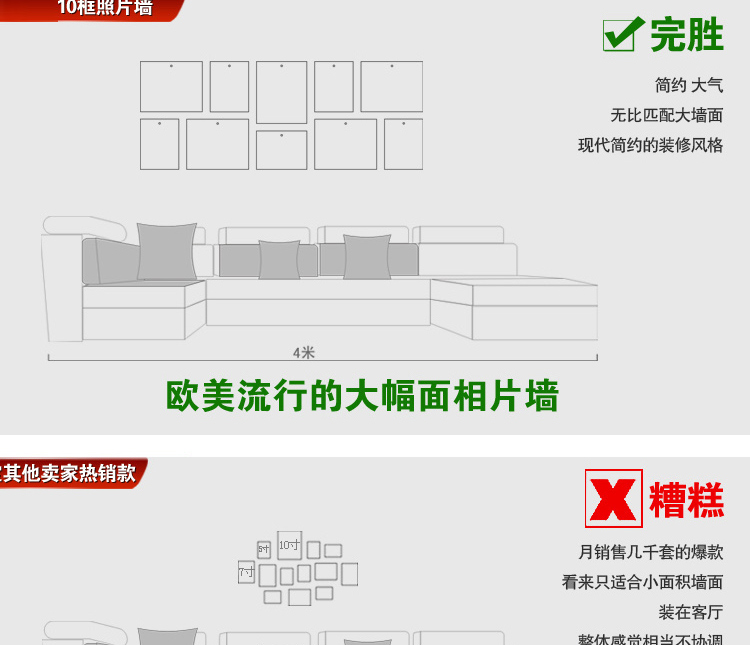 
                                        狮家进口实木照片墙创意欧式相片墙 大尺寸相框墙组合10框 白色相框+宁静港湾画芯                