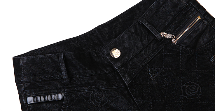 名人瑞裳冬季新品女装OL时尚纤腰<em>水洗</em>PU刺绣