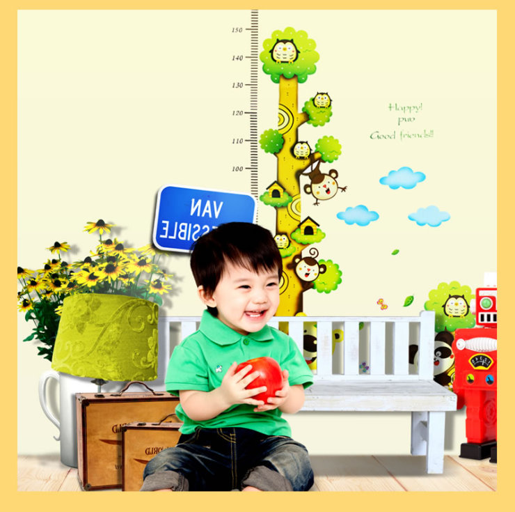 
                                        可移除墙贴 客厅走廊楼梯玄关电视沙发背景贴 创意装饰壁贴 动物森林身高贴                