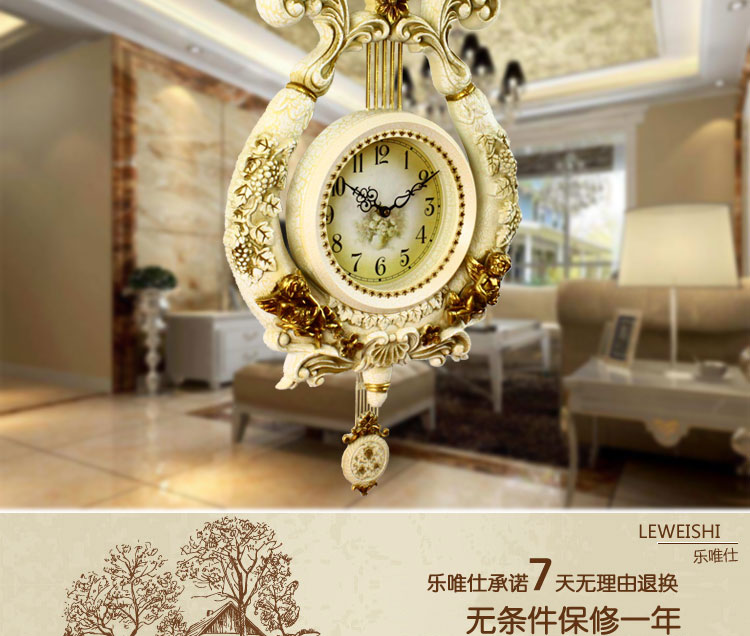 丽盛罗马竖琴欧式静音复古壁挂钟创意客厅石英钟卧室时钟挂表时尚钟表别墅办公室挂表 D604FS