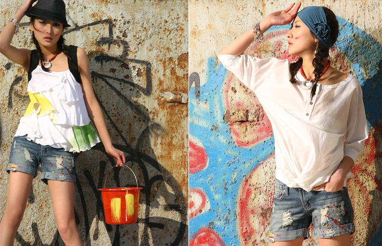 <em>京东商城</em> 裂帛2013新款女装涂鸦做旧热裤<em>牛仔</em>