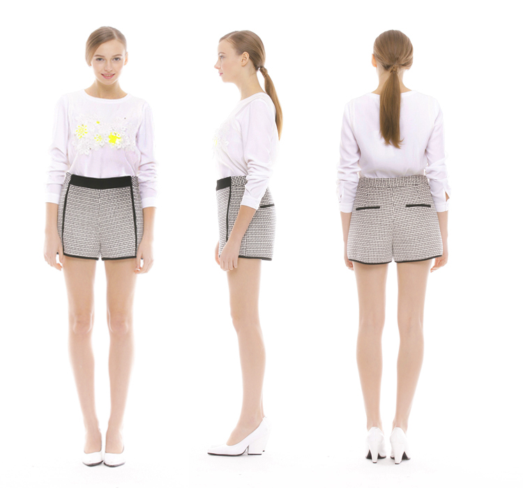 LILY 2014春季新品 欧美风复古编织<em>格纹</em>百搭短