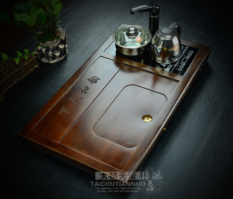 太初天诺4合一功夫紫砂汝窑茶盘茶具套装进口黑檀木实木红木 B.韵和天下茶盘+虎啸茶具