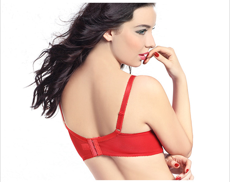 蕾丝邦深V型聚拢调整型红色<em>文胸</em> 高端厚<em>胸罩</em>性