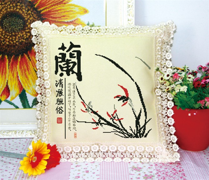 
                                        千思梦妍印花抱枕十字绣梅兰竹菊家居装饰枕头 沙发枕 靠枕 汽车抱枕                