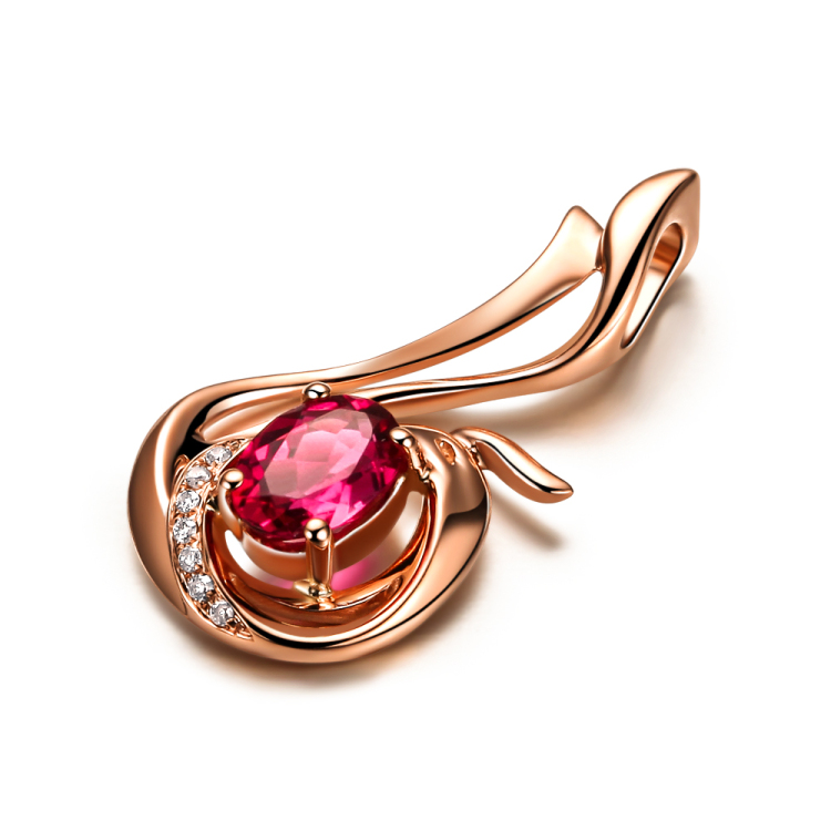 佐卡伊18K玫瑰金红碧玺吊坠彩色宝石项链红宝