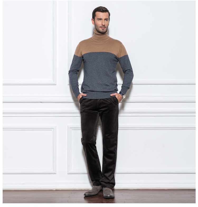 太子龙男士<em>高领羊毛</em>衫时尚撞色套头针织衫<em>毛衣</em>