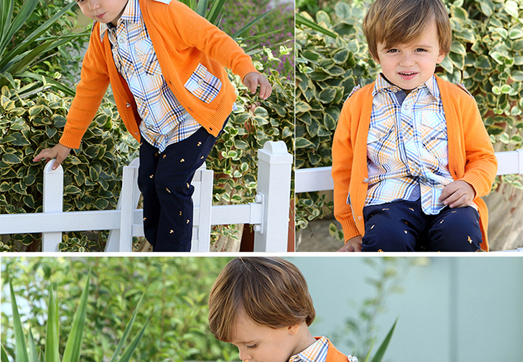 丽婴房 宝宝衬衫儿童<em>针织开衫套装</em> 橘色衬衫 8