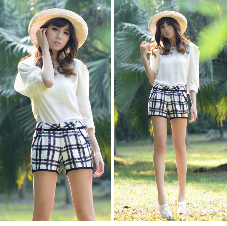 sy尚阳<em>2014</em>夏季<em>新款</em>百搭<em>女短裤</em> 大码亚麻黑白