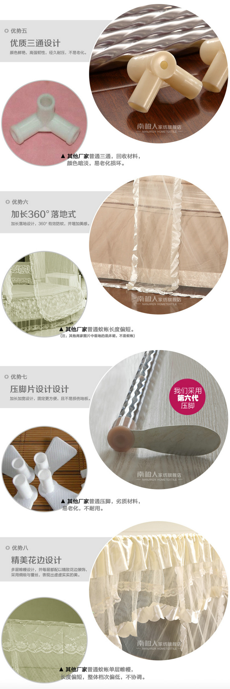 南极人家纺 三开门宫廷公主蚊帐 粉 1.2m床