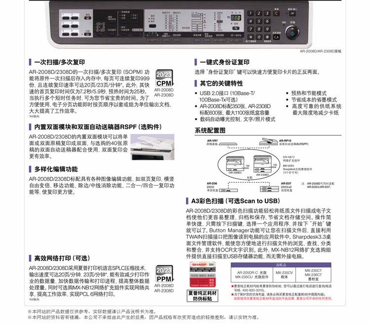 原装行货 夏普(SHARP)AR-2008D复合机(双面