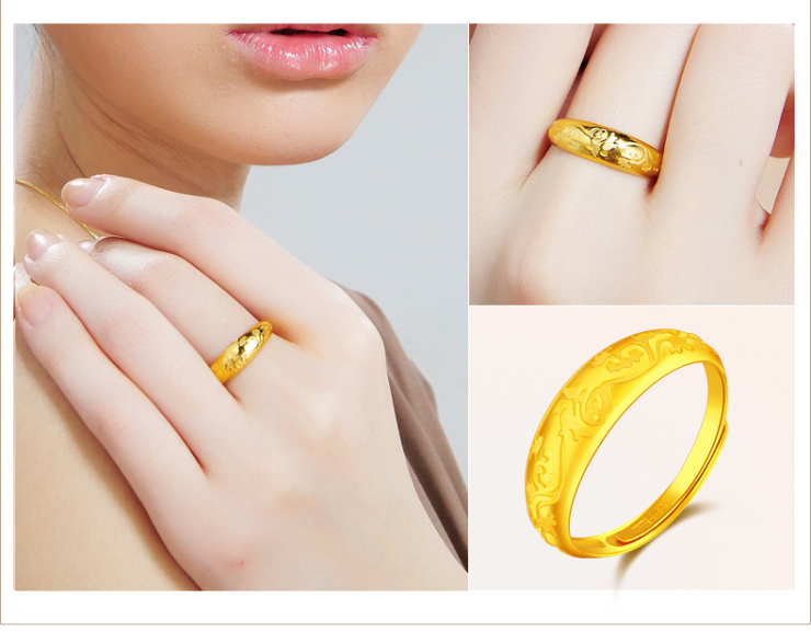 千禧之星999千足金女<em>戒指黄金戒指女</em>款福云约