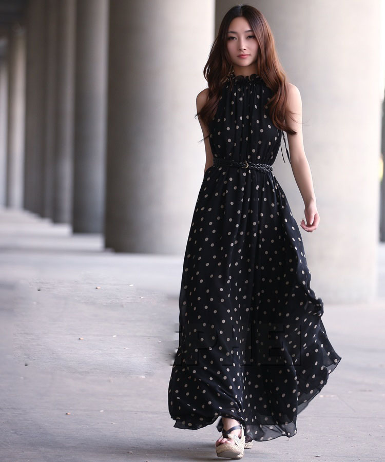 【货到付款】 婕诗娅2014圆点雪纺连衣裙波点