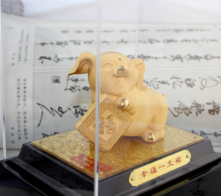 24K黄金千足镀金绒沙金十二生肖猪摆件 金猪