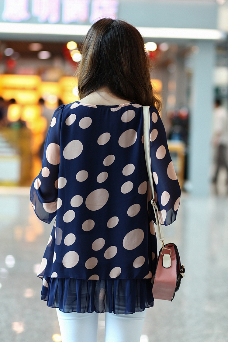 晨芙胖MM加大加肥秋装新款韩版女装中袖圆点
