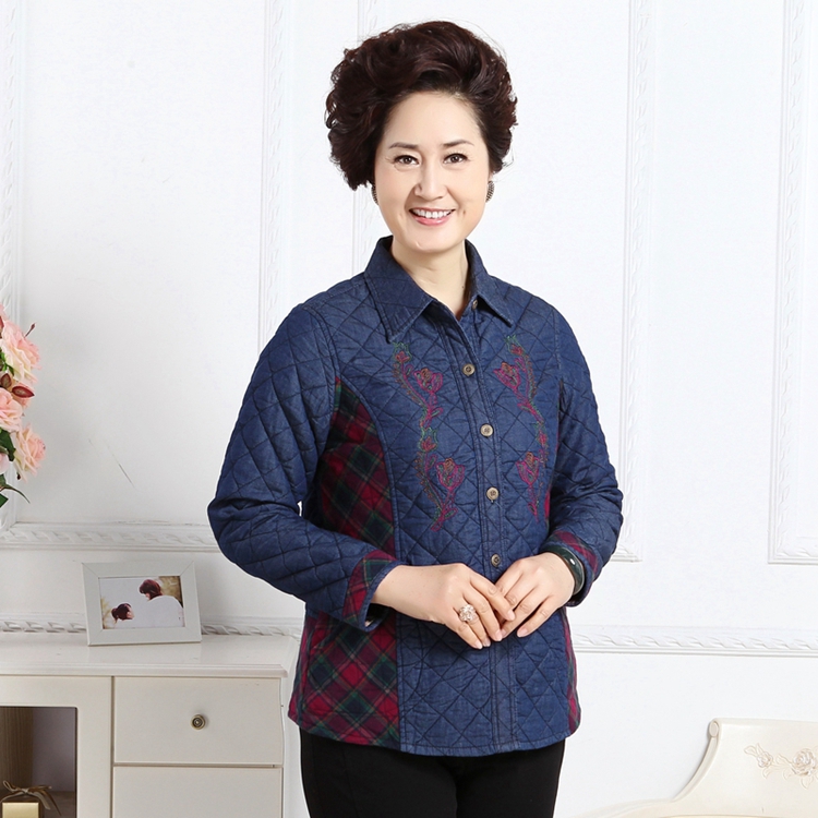 楼尚楼 2014新款绣花内<em>夹棉牛仔</em>蓝妈妈<em>外套</em> 0