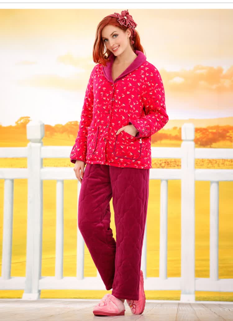 康妮雅秋冬家居服 <em>女装</em>全棉<em>加厚</em>开胸<em>睡衣</em>全棉
