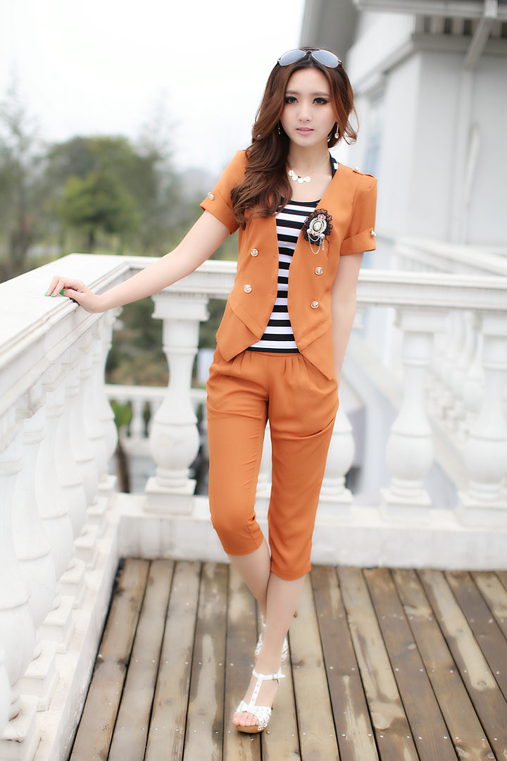 夏季新款韩版休闲职场女装西装短袖双扣<em>开衫</em>外