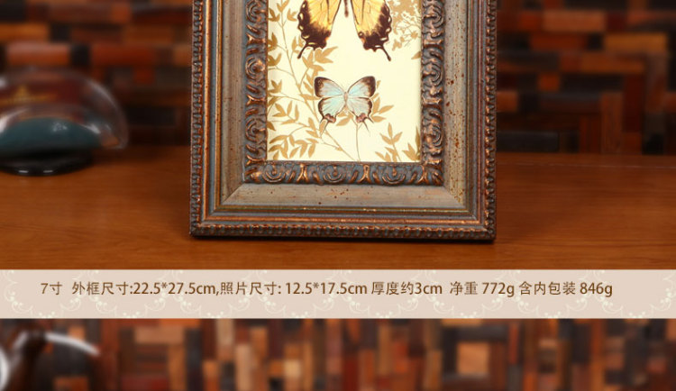 天字一号 复古欧式相框架组合像框摆台 3寸6寸7寸创意画框实木照片框挂墙 复古金色 6寸(画芯不指定随机发)