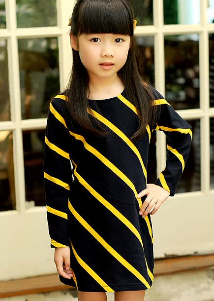 卷卷毛 2013秋装儿童裙子 女童装条纹连衣裙 6