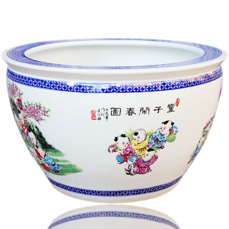 
                                        欢畅 景德镇陶瓷缸 童子嬉戏鱼缸 水族箱 家居装饰品yg28 高36cm直径54cm                