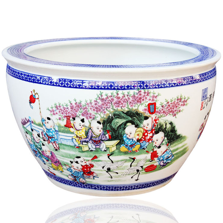 
                                        欢畅 景德镇陶瓷缸 童子嬉戏鱼缸 水族箱 家居装饰品yg28 高36cm直径54cm                