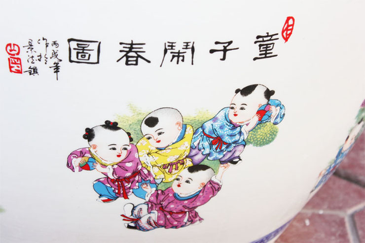 
                                        欢畅 景德镇陶瓷缸 童子嬉戏鱼缸 水族箱 家居装饰品yg28 高36cm直径54cm                
