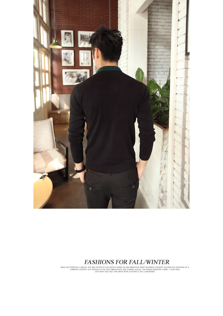 2014秋冬<em>男士</em>针织衫 毛衣男 <em>开衫衬衫</em>翻领 <em>灰色</em>