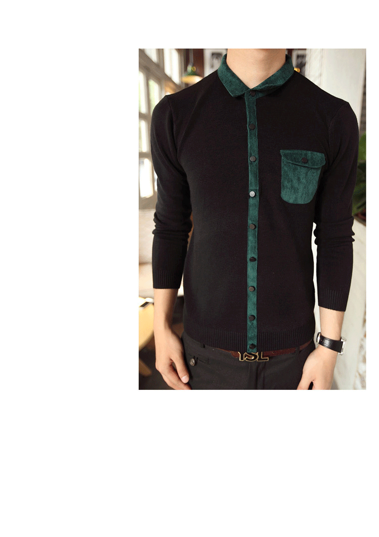 2014秋冬<em>男士</em>针织衫 毛衣男 <em>开衫衬衫</em>翻领 <em>灰色</em>