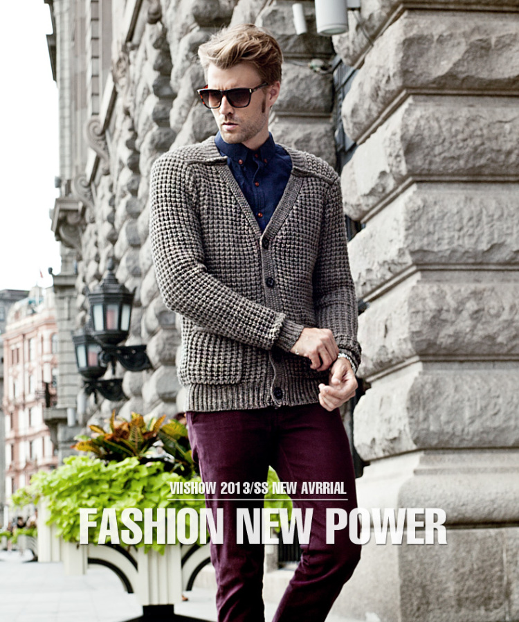 viishow2014春装男士<em>毛衣</em> <em>欧美风</em>羊毛<em>开衫</em>针织