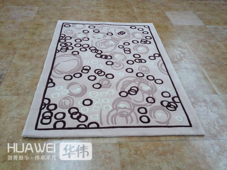 
                                        华伟手工纯羊毛地毯 客厅茶几卧室书房沙发 家用加厚现代简约圆圈 160*230cm                