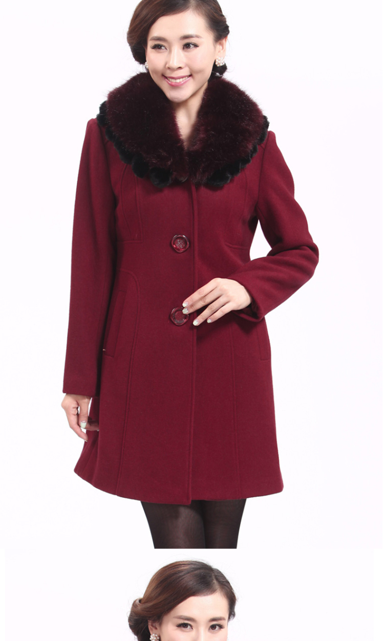 中老年新款毛呢毛领大衣中年呢子中长款外套妈