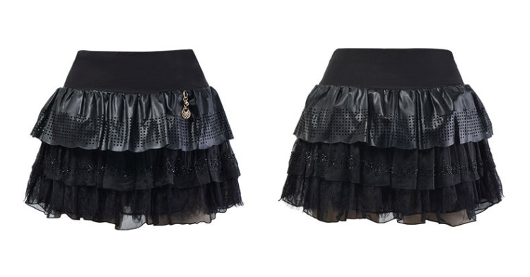 千细<em>女装</em> 2014<em>春季</em>新款<em>短裙</em> 时尚PU拼接蕾丝