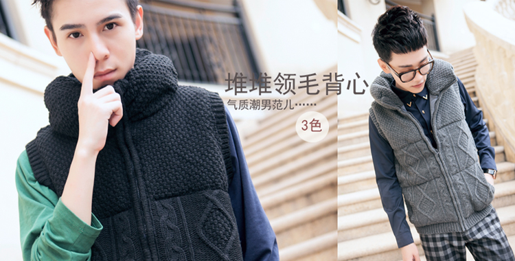 谦优尚 秋<em>男生</em>针织<em>马甲</em>2013<em>立领</em>麻花加厚加棉