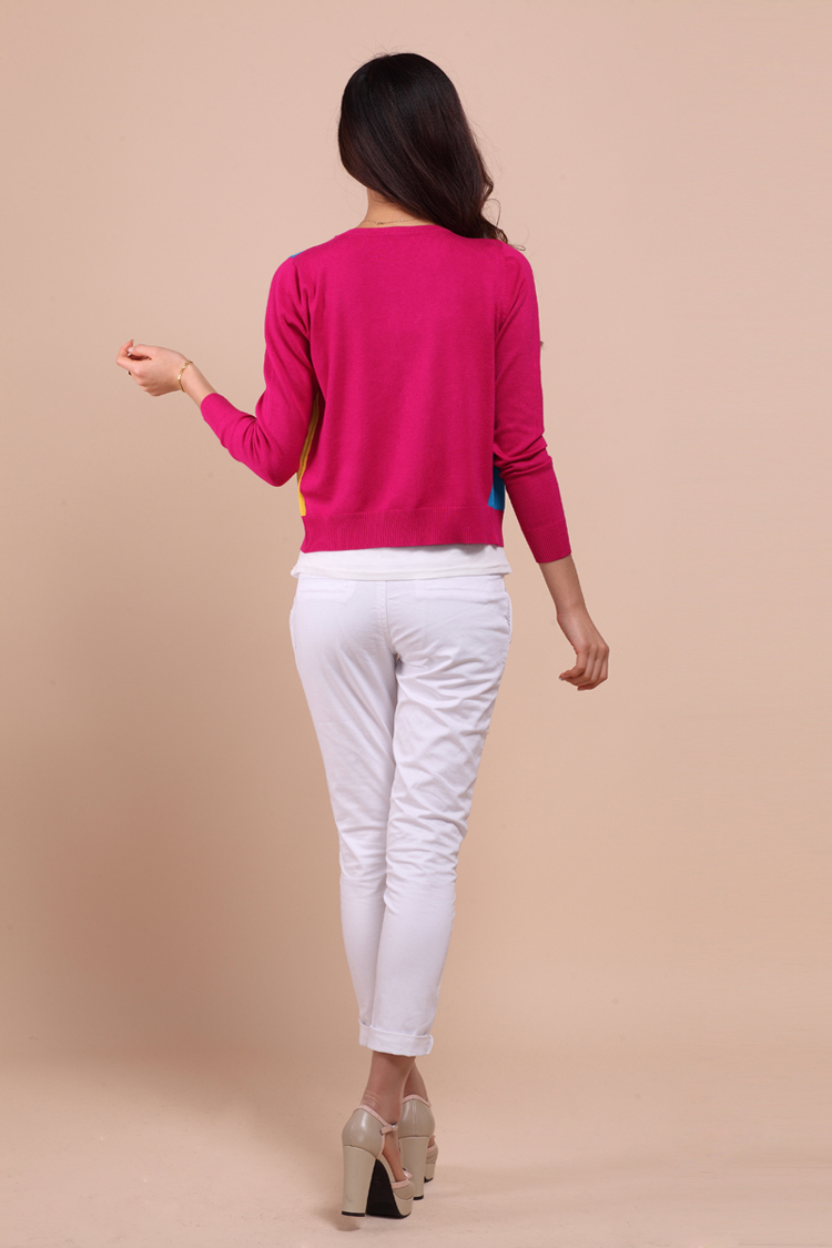 淘特<em>暖</em>2014春装新款女装<em>羊绒</em>衫撞色<em>开衫</em>外套